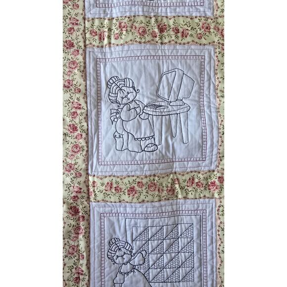 Sweet " Little Quilting Lady " Machine Embroidered Squares  On A Quilt 47x37" - Picture 3 of 16